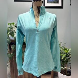 Nike Element dri fit light teal 1/2 zip up running top with thumb holes. Size S.